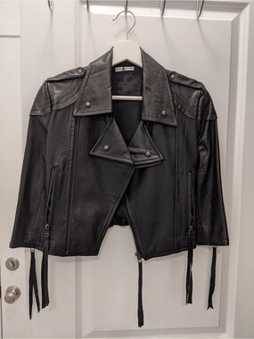 Mike & Chris 100% Leather Asymmetric Moto Jacket Double Buckle